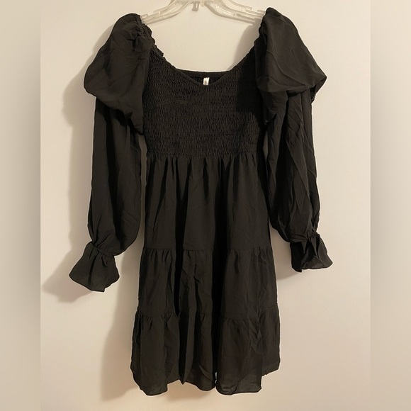 Dokotoo NWT Womens Smocked Black Dress Small Ruffle Off Shoulder Milkmaid - Picture 2 of 12